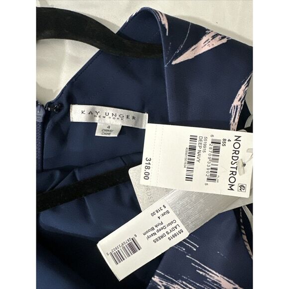 NWT $318 Kay Unger‎  [ 4 ] Emmaline Draped Floral Midi Dress Deep Navy Pink - Picture 6 of 15